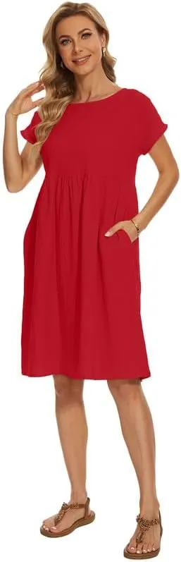 Women's Summer Dresses Short Sleeve Casual Floral Short Beach Dress with Pockets