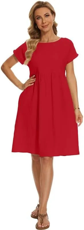Women's Summer Dresses Short Sleeve Casual Floral Short Beach Dress with Pockets