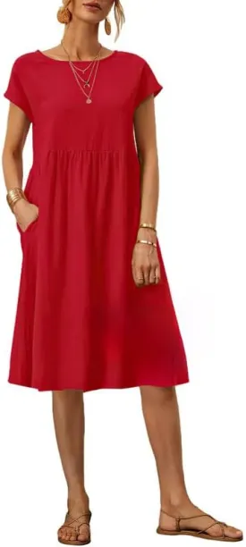 Women's Summer Dresses Short Sleeve Casual Floral Short Beach Dress with Pockets