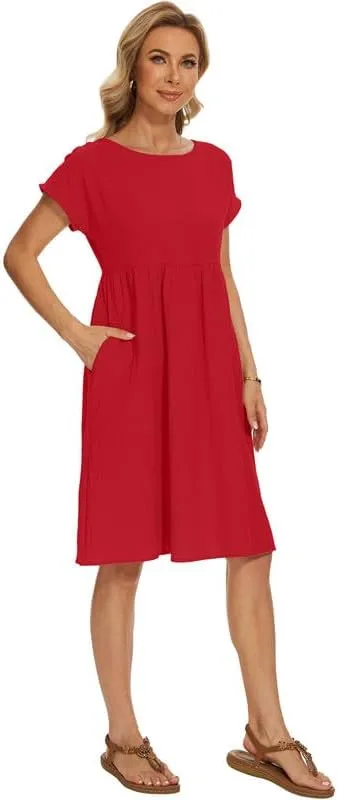 Women's Summer Dresses Short Sleeve Casual Floral Short Beach Dress with Pockets