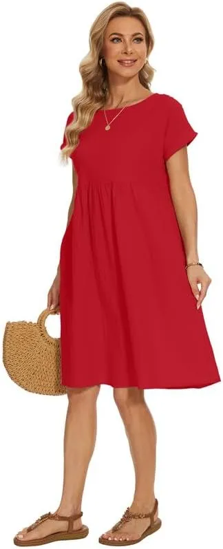 Women's Summer Dresses Short Sleeve Casual Floral Short Beach Dress with Pockets