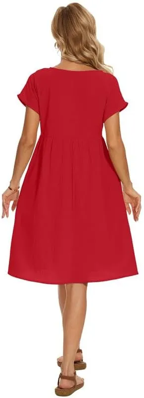 Women's Summer Dresses Short Sleeve Casual Floral Short Beach Dress with Pockets
